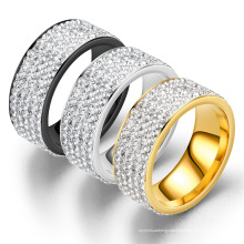 Anel de diamante de aço inoxidável de ouro com cinco linhas de diamante para casal anel de casamento joias folheadas a ouro 18k